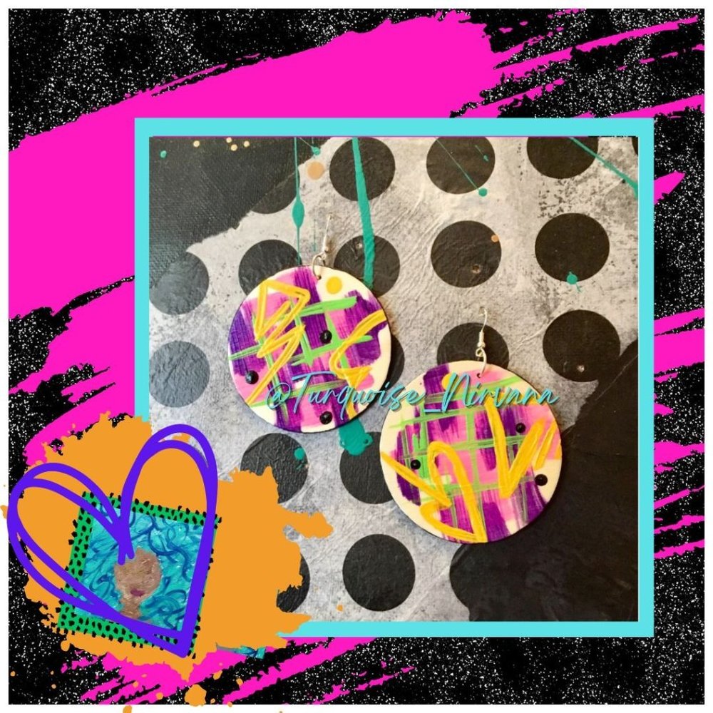 M-219: Spring Pop Graffiti Medium Round Earrings